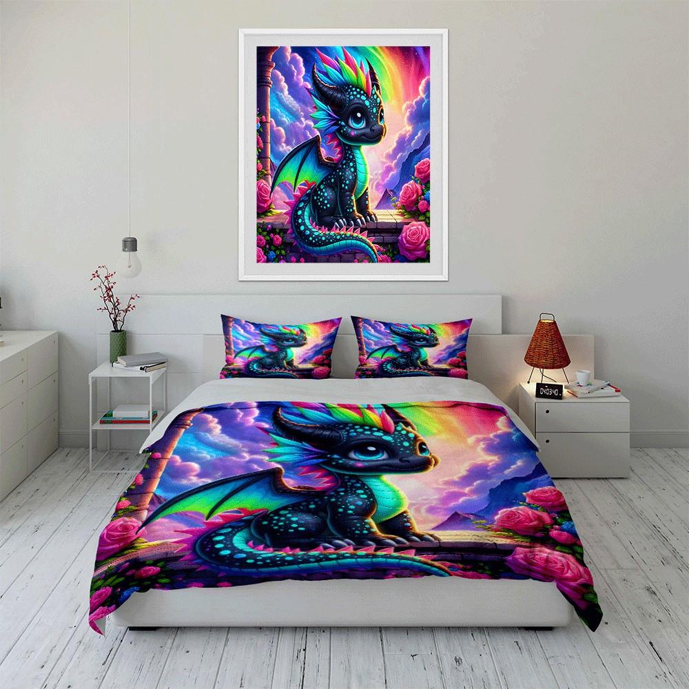 "Vibrant Dragon Fantasy Decor Set" Exquisite Three-Piece Bedding Set Gift For Kids And Adults