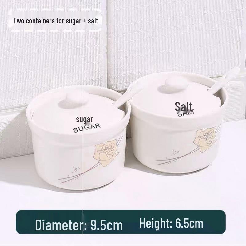 Ceramic Spice Jar Set with Lid & Spoon - Perfect for Salt, Sugar, Chili, or Oil