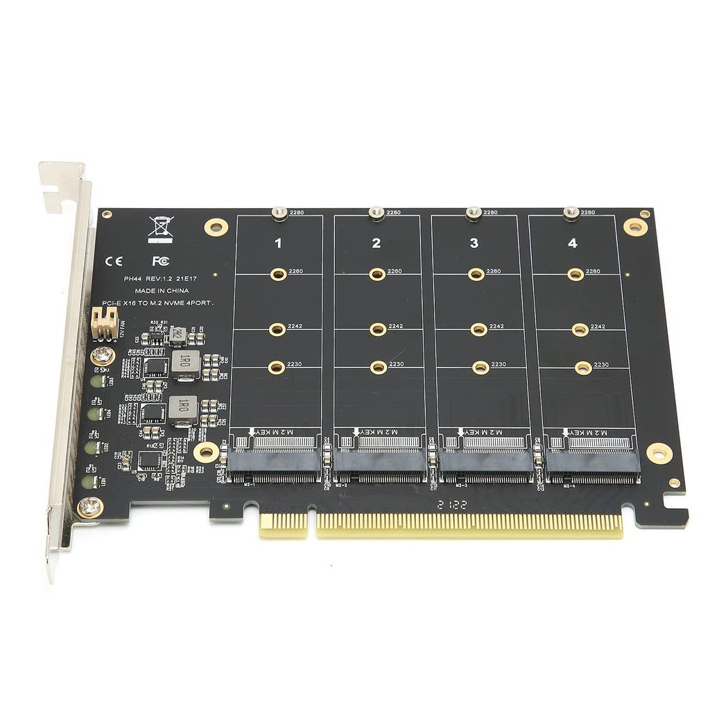 M.2 PCIE Adapter, Adapter Card 4-Port M.2 NVMe SSD To PCIEX 16M Key Hard Drive Converter Reader Expansion Card (PH44)