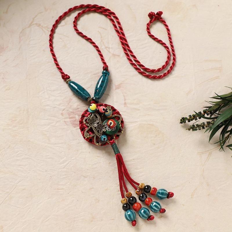 New Forest handmade ceramic necklace, women's retro versatile sweater chain simple long accessories pendant