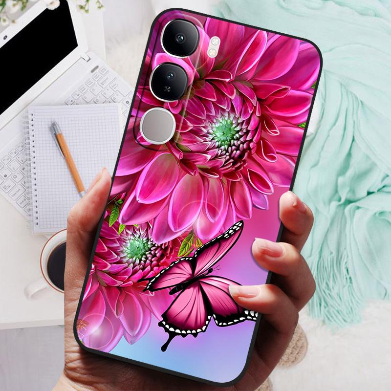 Vivo V40 Lite IDN V40SE Y200 Y300 Telefon Kılıfı Arka Kapak Moda Çiçek Kelebek Yumuşak TPU Kılıflar Vivo V 40 Lite V40 SE İçin