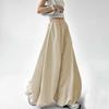 Female Summer Retro Loose-Fit  Bell-Bottom Pants with Elastic Waistband, Flowing Drape, Casual Ice-Silk Wide-Leg Pants Skirt