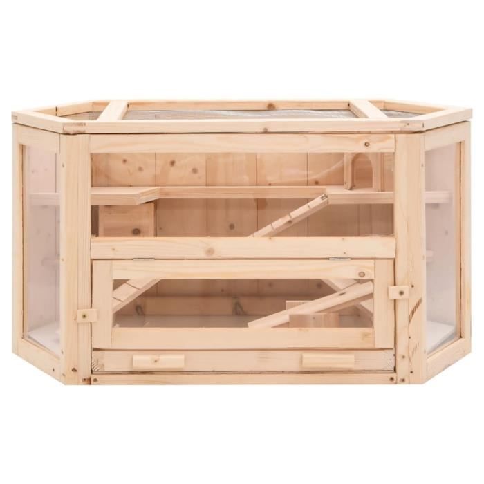 Cage à hamster - Bois massif de sapin - 80x40x43 cm - Intérieur - Montage facile - Beige