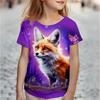 Kawaii Cartoon Animal Fox Kids Adult Printed T-shirt Summer Women's and Men's Casual Outdoor Girl and Boy Short Sleeve Tees Top
