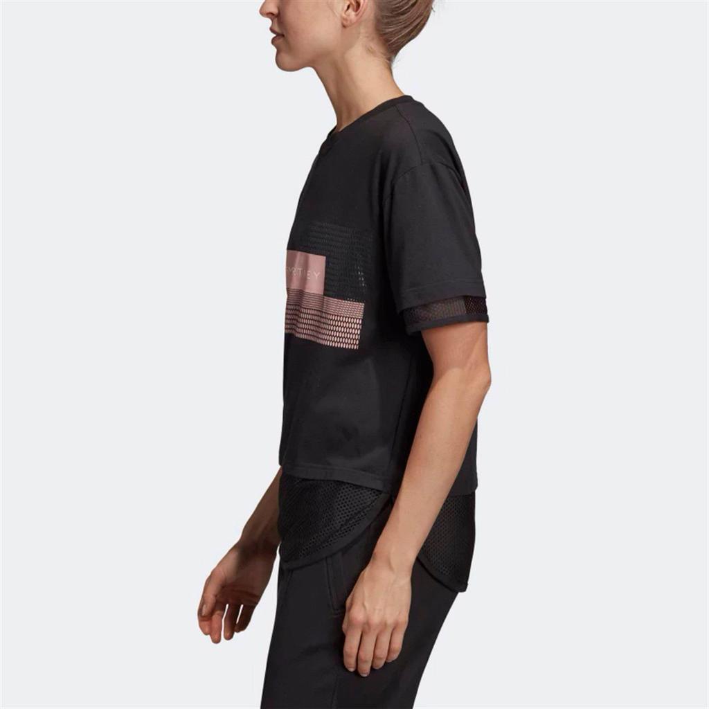 adidas By Stella McCartney Women's Mesh Panel Training Tee Black Pink DT9226