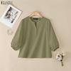 ZANZEA Women Casual V-Neck Solid Color 3/4 Sleeve Blouse