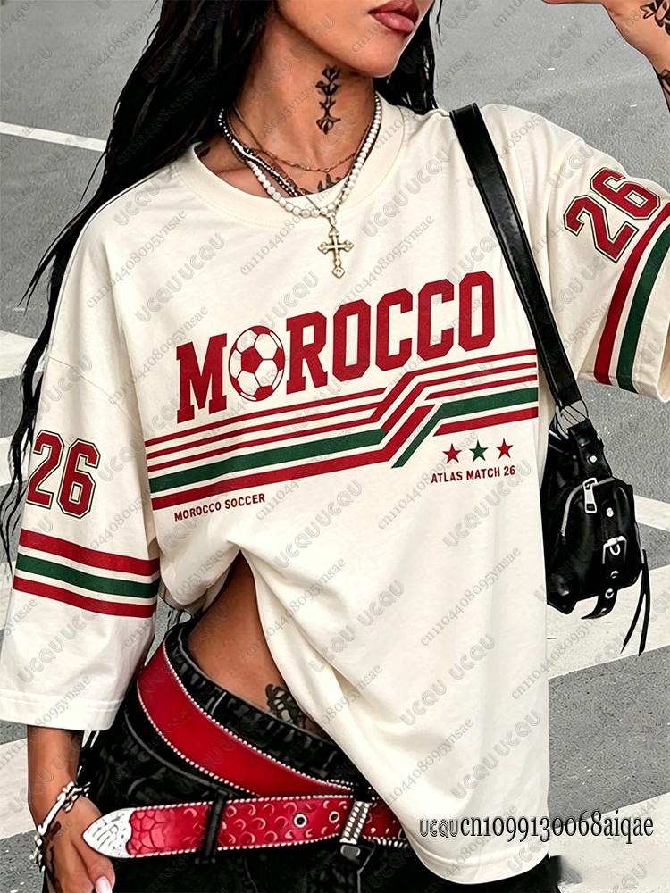 Letnie Nowe Vintage Print Marokański Damskie Krótkie Top O-Neck Patchwork Krótki Rękaw Sportowy Koszulka Piłkarska Y2K Maroko Street Top