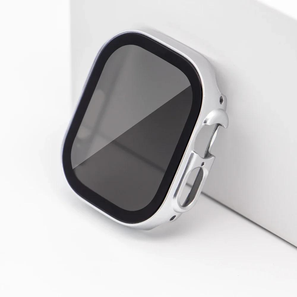 

Приватное стекло+чехол для Apple Watch 49мм 45 41 44 40мм Закаленное защитное стекло от подглядывания для IWatch11 10 8 7 6 5 4 9 Чехол 44mm for 6 5 4 se серебряный