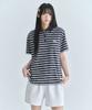 CGP (Women) Oversized Striped Short Sleeve Collared T-Shirt - Dark Navy