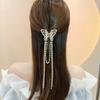 Women Hair Clip Butterflies Shape Long Tassel Hollow Out Rhinestone Faux Pearl Hair Decoration Photograph Prop Anti-slip Bride Lady Hair Claw Hair