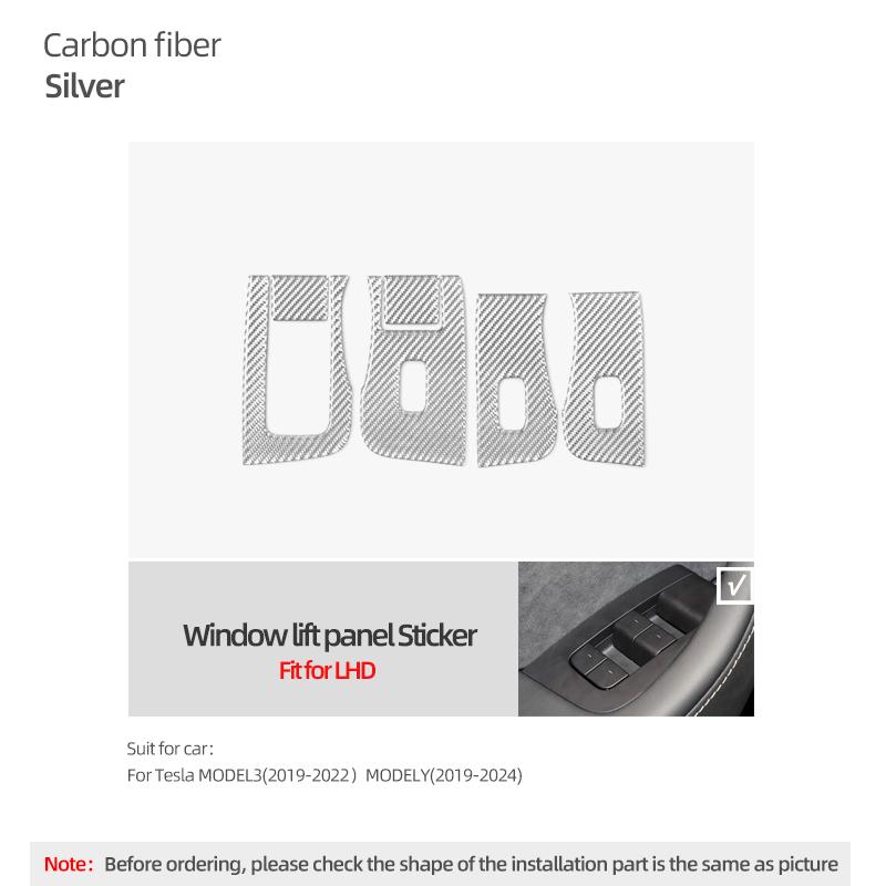 For Tesla 2019- Model 3 Highland Model Y Juniper Carbon Fiber Window Lift Panel Trim Sticker Car Interior Tuning Accessories