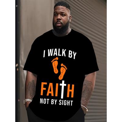 Europäische Größe Übergröße Herren 3D T-Shirt, Rundhals, Extra-großes Herren Rundhals-T-Shirt, Mit Religiösem Text, Lässiger Urlaubsstil, Atmungsaktiv