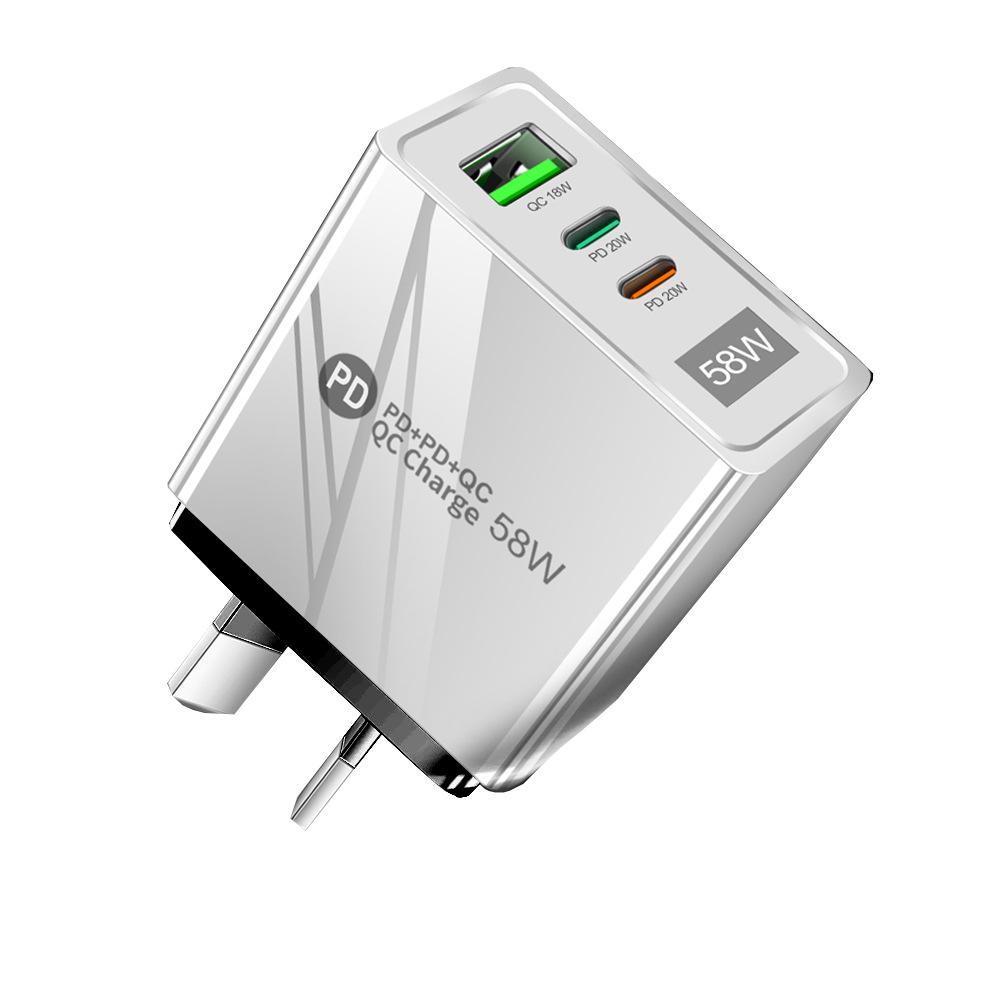 58W Dual Fast Charging Mobile Charger with 2PD+QC3.0 EU/US/UK Adapter