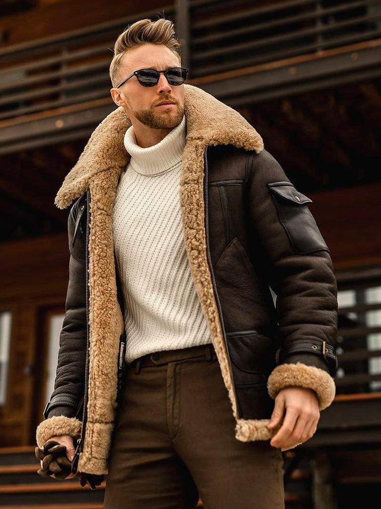 Men's Winter Large Size Warm Leather Jacket with Thick Fur Lining