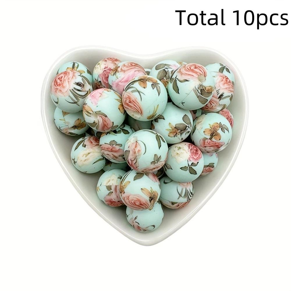 10/10pcs 15mm silicone beads with various styles of printed patterns, perfect DIY bead handmade accessories, fashionable jewelry