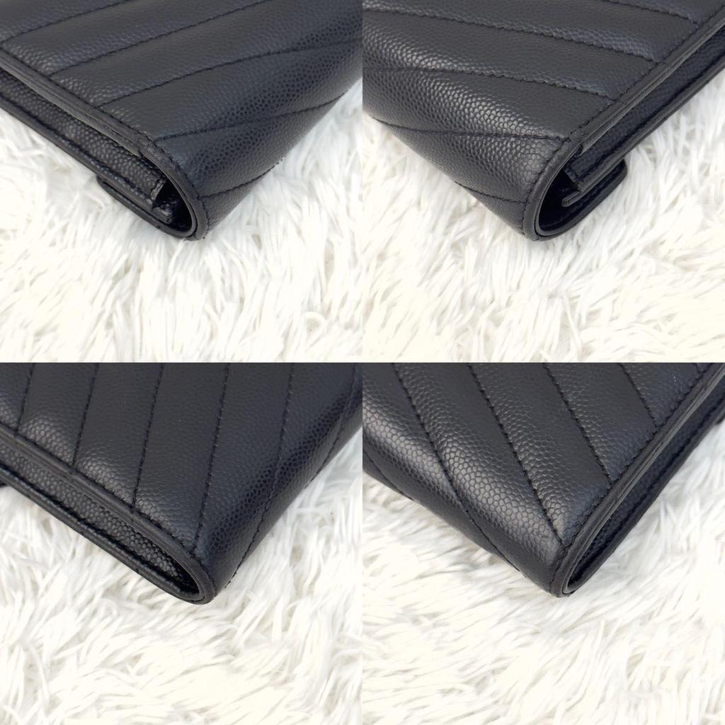 Used SAINT LAURENT Saint Laurent Large Flap Long Wallet Cassandra Black Black V Stitch