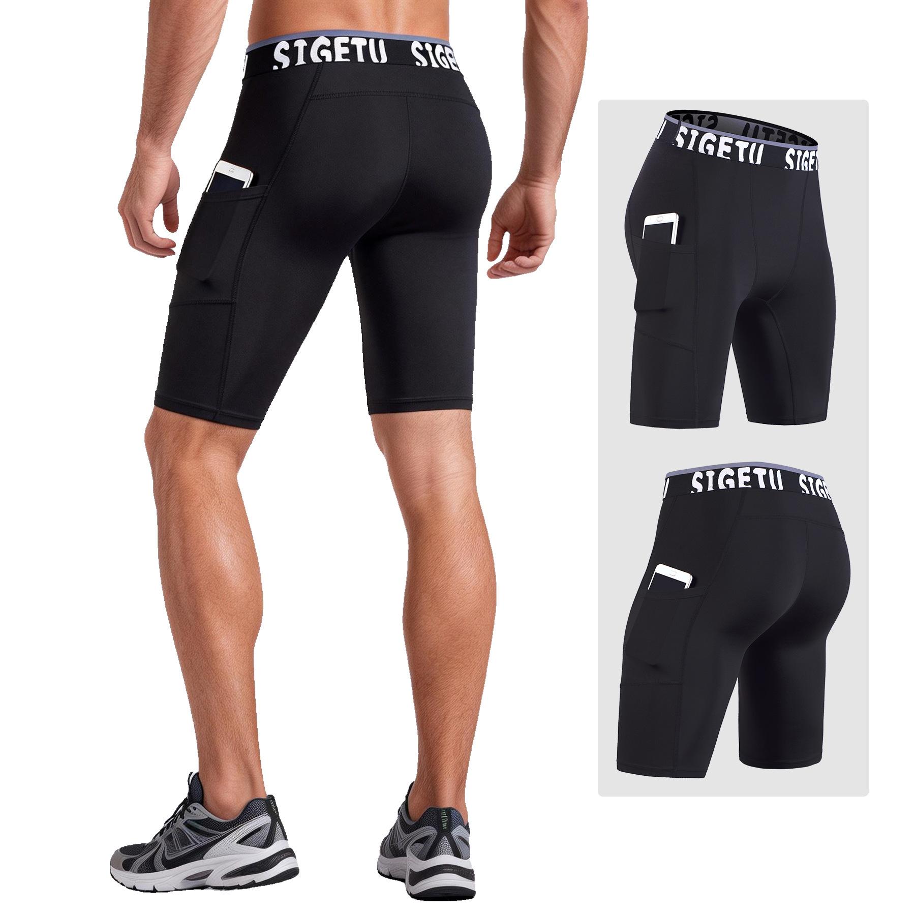 Men s Training Running Shorts with Side Pockets Quick Dry Gym Training Tights Fitness Pants S
