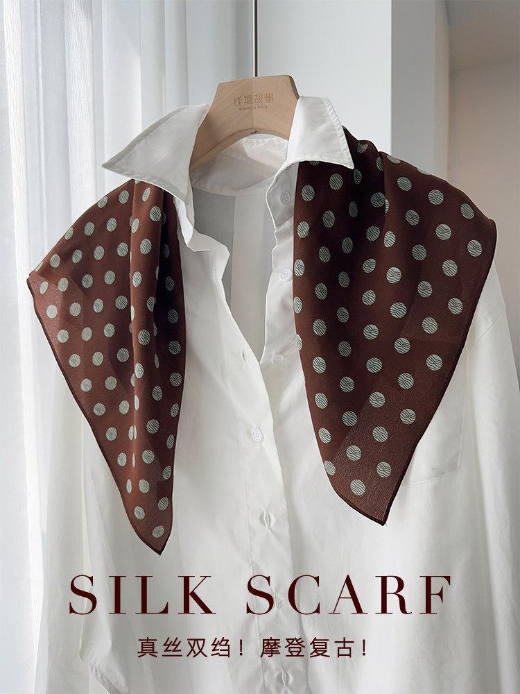Retro mocha coffee silk scarf double crepe square scarf 111 mulberry silk high-end neck summer new silk scarf