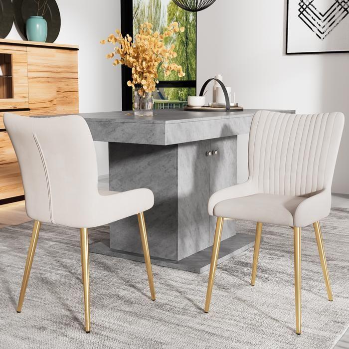 Dining Chair - MUVOE - Beige Velvet - Set of 6 - Gold Metal Legs - Optimal Comfort