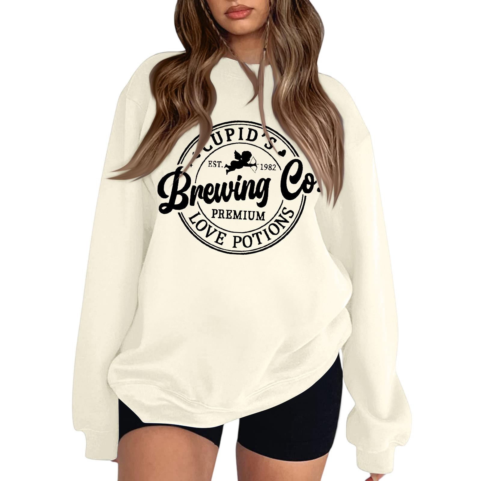 

Women s Fashion Round Neck Long Sleeve Solid Color Valentine s Day Letter Top Sweatshirt XL