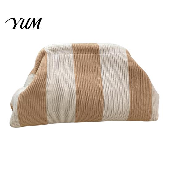 Large Capacity Cosmetic Pouch Woven Striped Clutch Purse for Woman, Pouch, Portable Knit Dumpling Bag, Kiss Lock Handbag Evening, Party