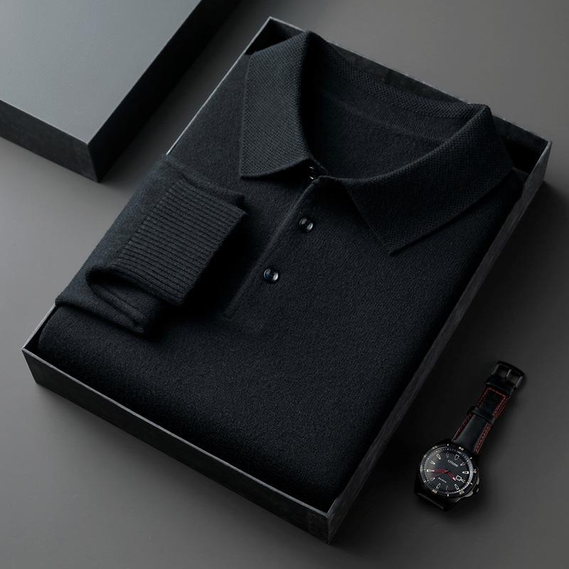 2026 Autumn/Winter Men's Slim Fit Heavy Knit Polo Sweater, 500g Lapel Pullover Base Layer
