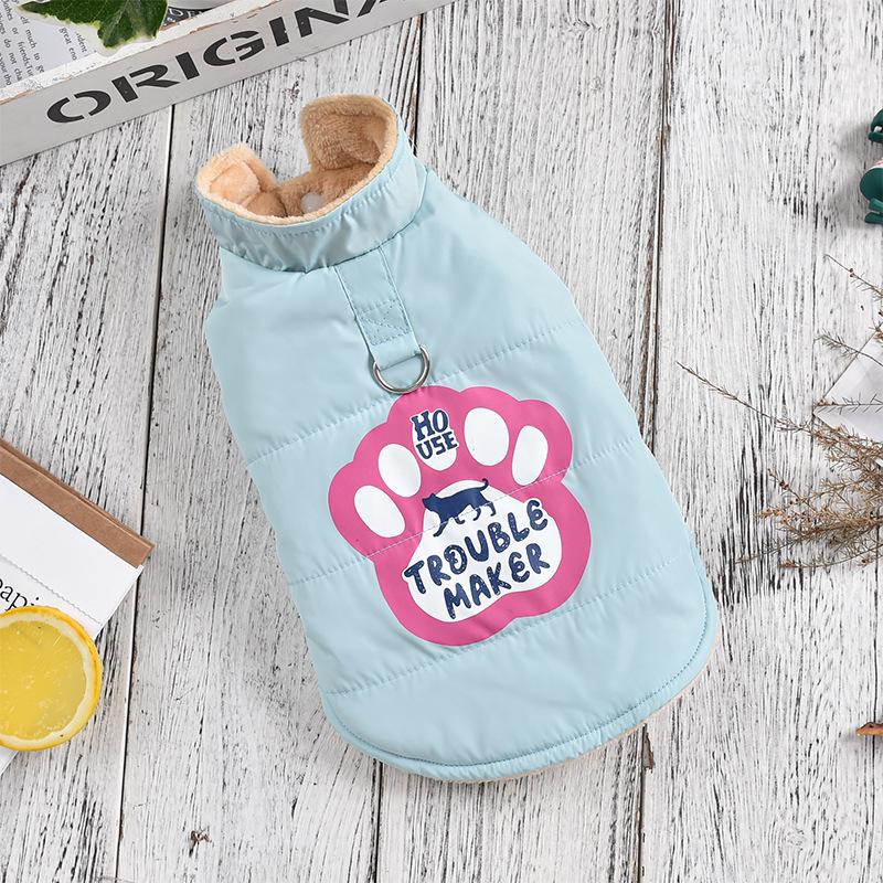 Cross-Border Windproof Cotton Dog Jacket: Autumn/Winter Warm Paw Print for Corgis, Bulldogs, Teddy S светло-синий