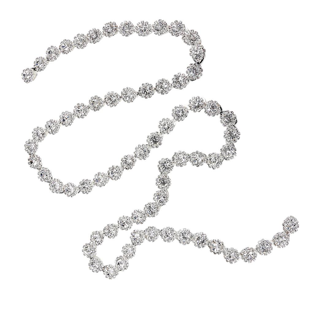 1Yard Round Flower Crystal Rhinestone Chain Sewing Decor Silver