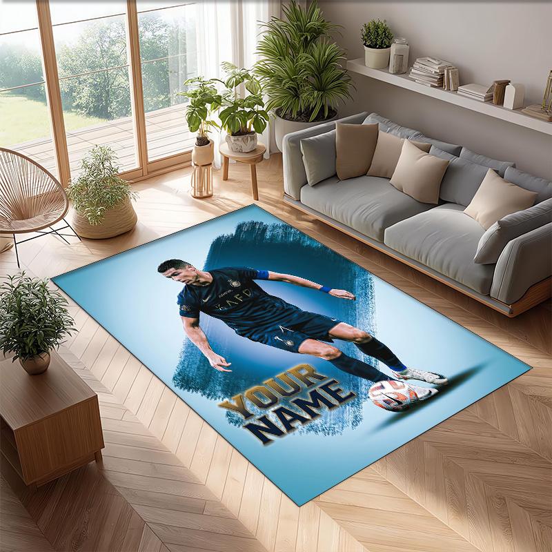 Cristiano Ronaldo Printed Crystal Velvet Rug Non‑Slip Crystal Velvet Carpet For Sofa Bedroom Indoor Home Decoration