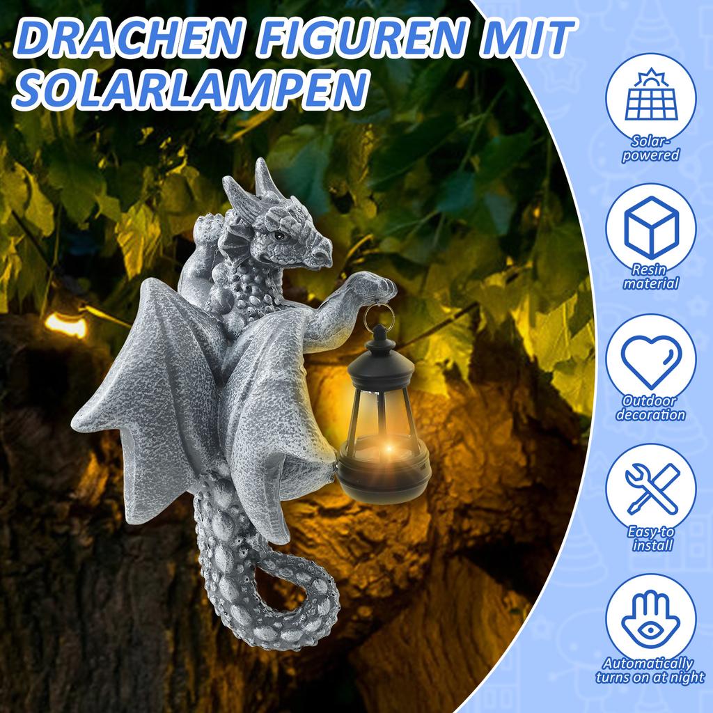 Dragon Figure with Solar Lights Resin Funny Dragon Figure Garden Decoration Yard Sculpture for Festival Outdoor Decor