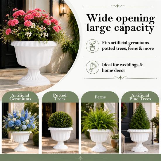 Garden Planter Pot 4 Pcs Plastic Urn Planters Large 12 Inch Outdoor Pots Traditional Round Classic Flower Pots for Wedding Party Event