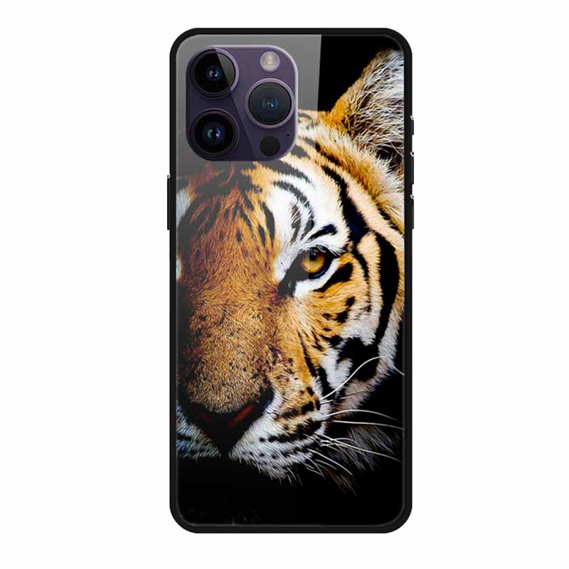 Phone Case for Apple Iphone 15 Pro 15 Plus Tempered Glass Hard Back Cover for Iphone 15 Pro Max Iphone15 Wolf Lion Funda Capa