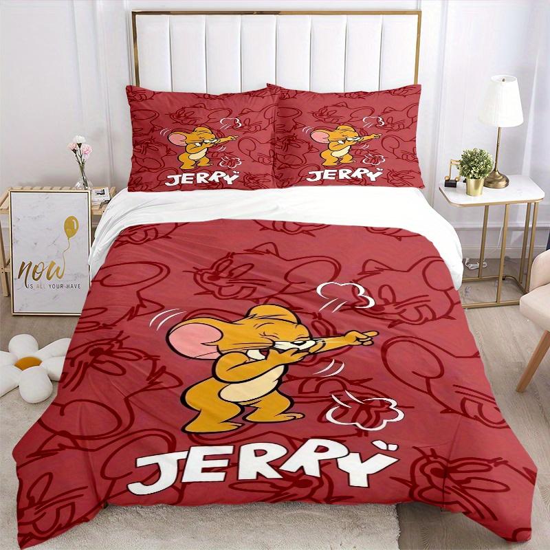 3pcs Jerry Mouse Printed Bedding Set, Soft and Comfortable Quilt Cover for Bedroom, Guest Room (1 Duvet Cover + 2 Pillowcases, Pillow Core N