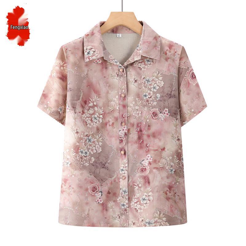 

Elderly Women s Floral Short Sleeve Loose Summer Shirt XL