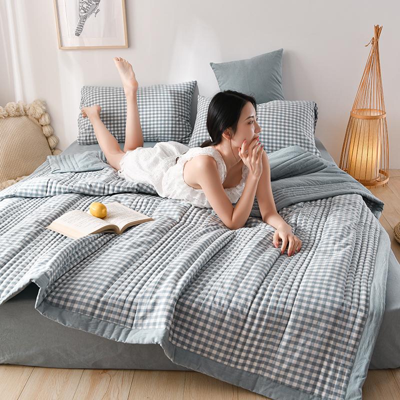 Summer Washed Cotton Quilt Air-conditioning Comforter Soft Breathable Blanket Thin Leaf Print Bedspread Bed Cover Home Textiles