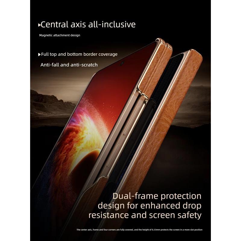 [[Dual-axis Protection] for Honor Magic V6 Case Luxurious Genuine Leather for Magsafe Wireless Charging Premium Back Phone Case