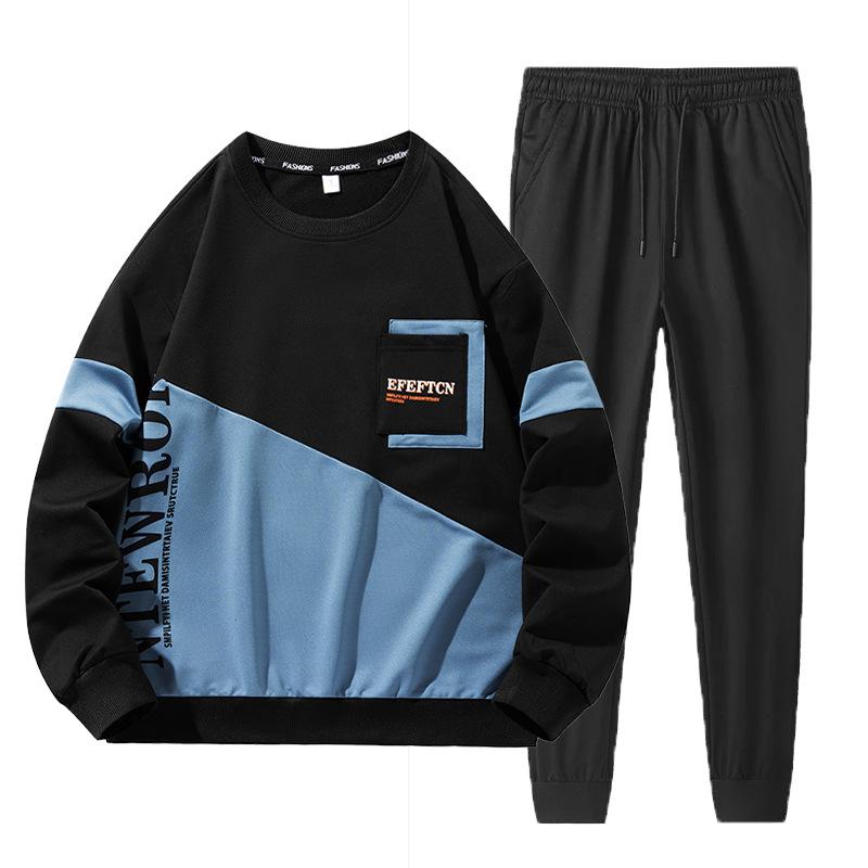 Set Sport pentru Bărbați de Primăvară și Toamnă cu Gât Rotund, Set Hanorac, Set Două Piese, Set Haine Sport, Haine de Alergare pentru Tineret