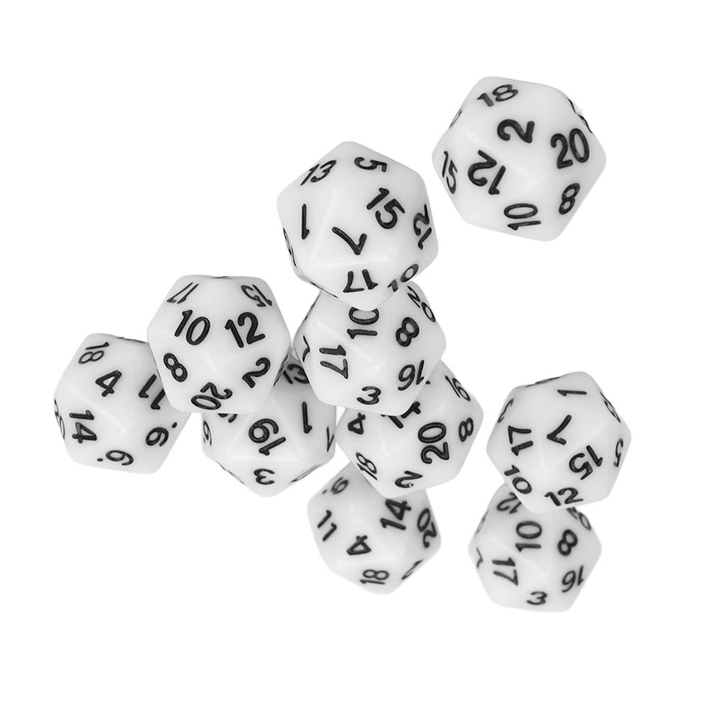 10PCS Polyhedral Dice Set Plastic Lightweight 20 Sided Dice for Role Playing Table Games White