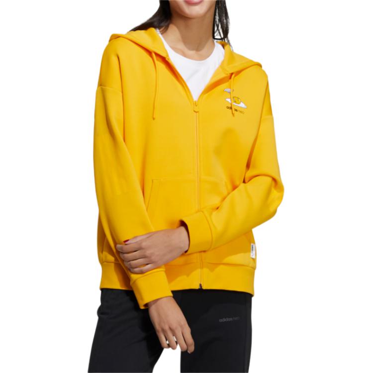 Adidas Neo Sweatshirts Women's Yellow Hooded Moderate Cardigan GU8169