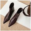 Ji Niche Thin Boots Pointed Short Boots Children Pointed Thick Heel Zipper Short Boots Women