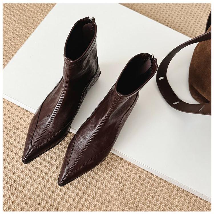 Ji Niche Thin Boots Pointed Short Boots Children Pointed Thick Heel Zipper Short Boots Women