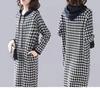 Plus Size Houndstooth Autumn Dress with Mid-Length Skirt