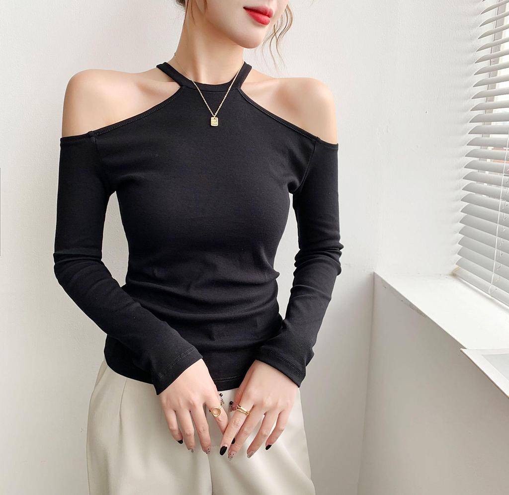 Autumn/Winter One-Shoulder Halter Slimming Long-Sleeve Women's Shirt
