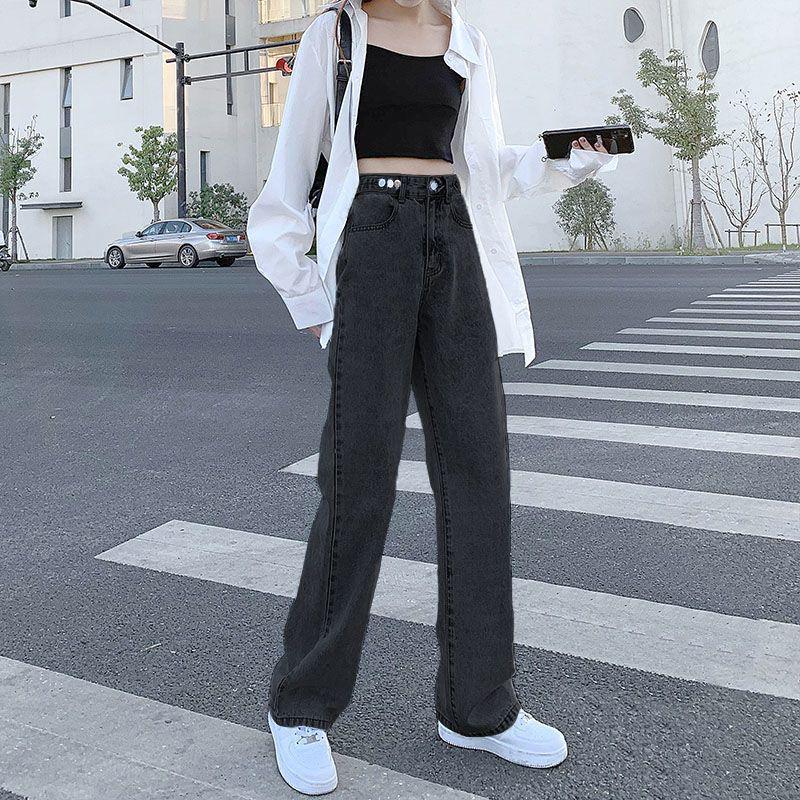 

Women s High Waist Light Blue Denim Jeans - Loose, Straight, Floor-Length, Retro Wide Leg Pants for Spring & Autumn 2025. L