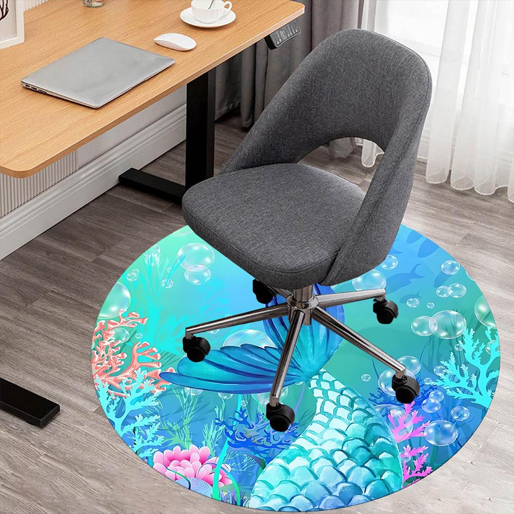 1 Stück Meerjungfrauenflosse Runder Stuhlunterlage Teppich - Rutschfest, Fußmatte für Büro, Schlafzimmer und Innendekoration c1125442