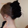 Women Hair Claw Large Pleated Velvet Multi-Layered Bowknot Decor Versatile Hair Clamp Hair Accessories