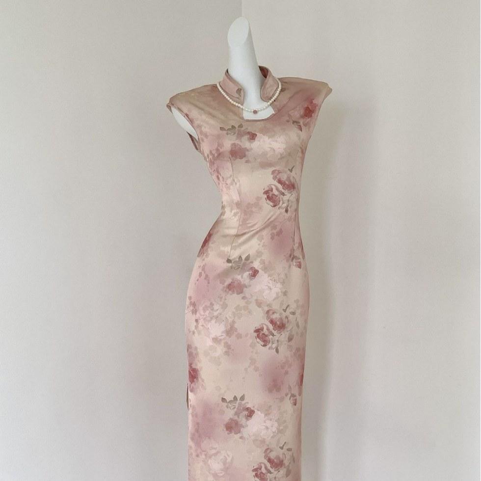 New Chinese-style pink improved cheongsam scheming design feeling waist beautiful, cold national style dress summer