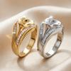 Elegant Luxury Inlaid Synthetic Zirconia Hand Carve Lily Ring for Women Vintage Delicate Wedding Anniversary Jewelry Accessories