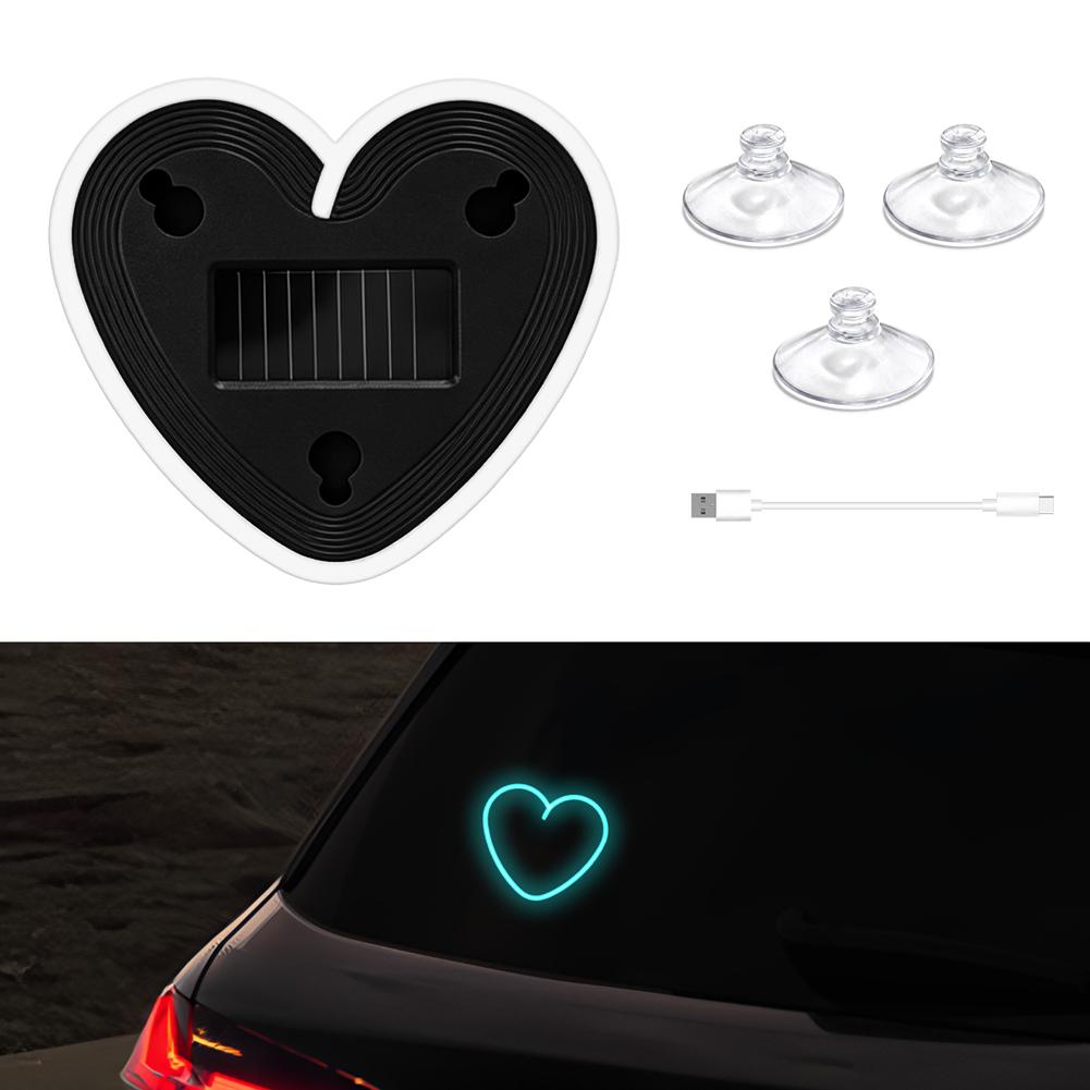 2026 Solar Powered Car Neon Light Striped Heart Lamp Led Ambient Light Wireless Suction Cup USB Rechargeable Led Atmosphere Lamp