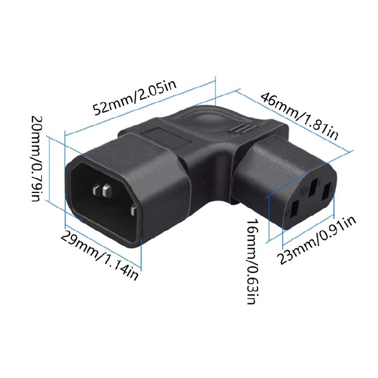 Rechtwinkliger IEC320 C14 zu C13 Steckdosenadapter, 3-Pin Stecker auf Buchse, PVC-KonstruktionS